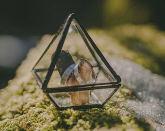 Wedding ring box, geometric glass box, engagement ring box, casket