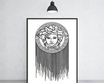 Versace logo art print Versace poster Versace warecolor Versace home decor Versace wall decor Versace painting