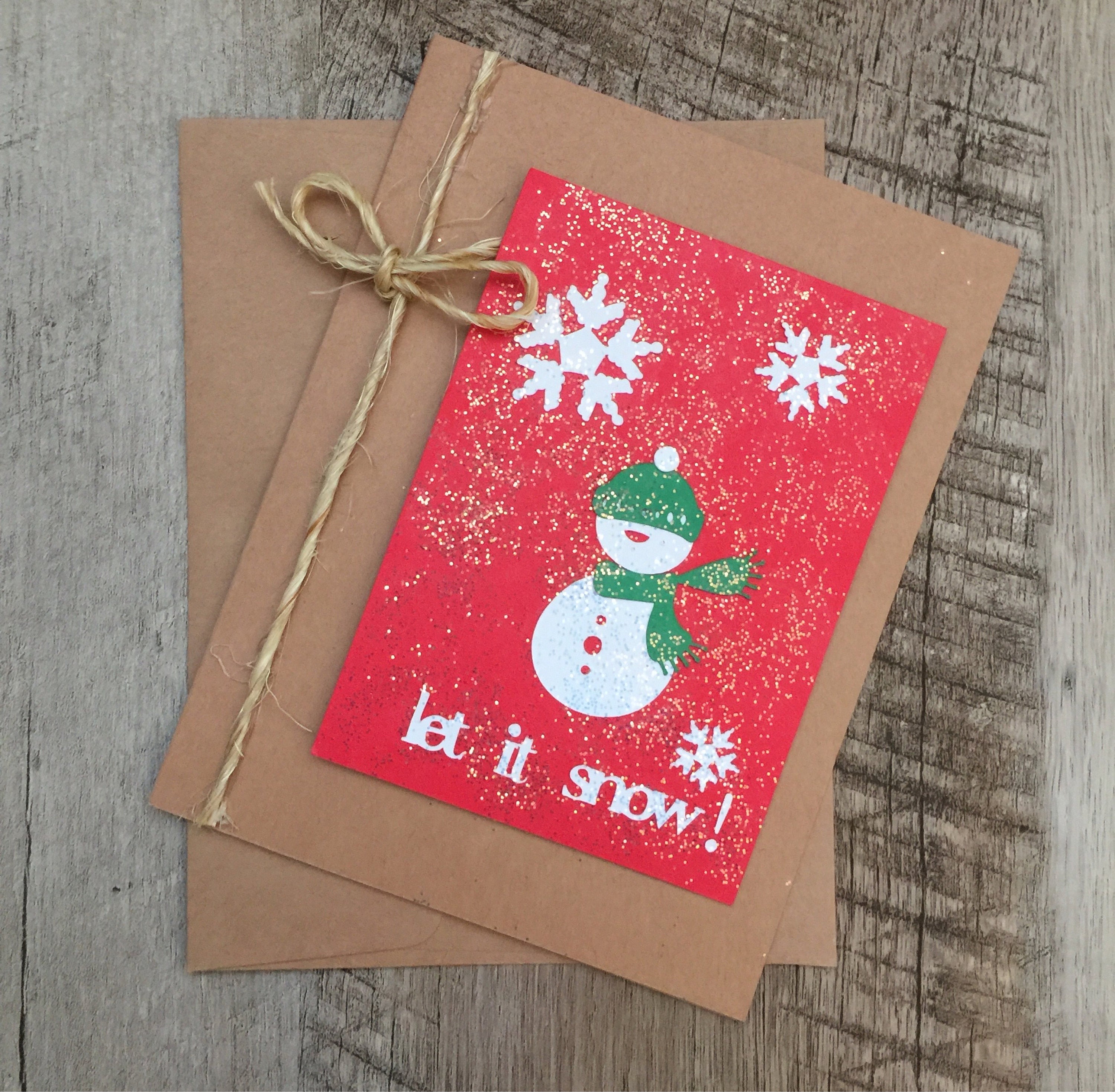 Handmade Christmas Card Let it Snow DieCut Embellishments