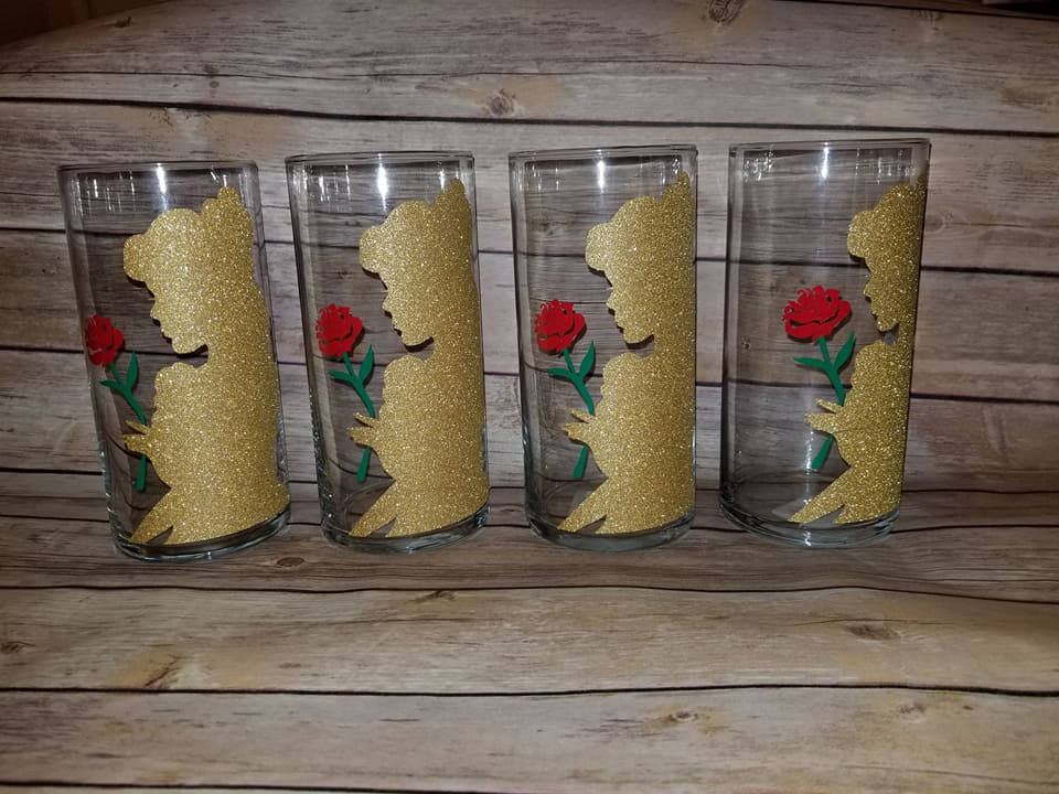 Beauty and the Beast Custom Glass Vases Glitter Vinyl Belle
