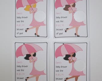 Printed & cutout EOS lip balm card. EOS baby shower favors. EOS lip balm flavors available Strawberry Sorbet.