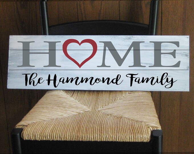 Large Custom Home Red Heart Family Personalized  Handpainted Wood Sign 24 x 7.25