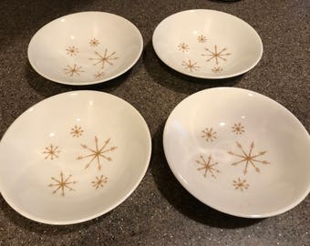Mid Century / Star Glow Royal - Ironstone / Atomic Gold Starburst / Set of 4 Berry Bowls / Vintage