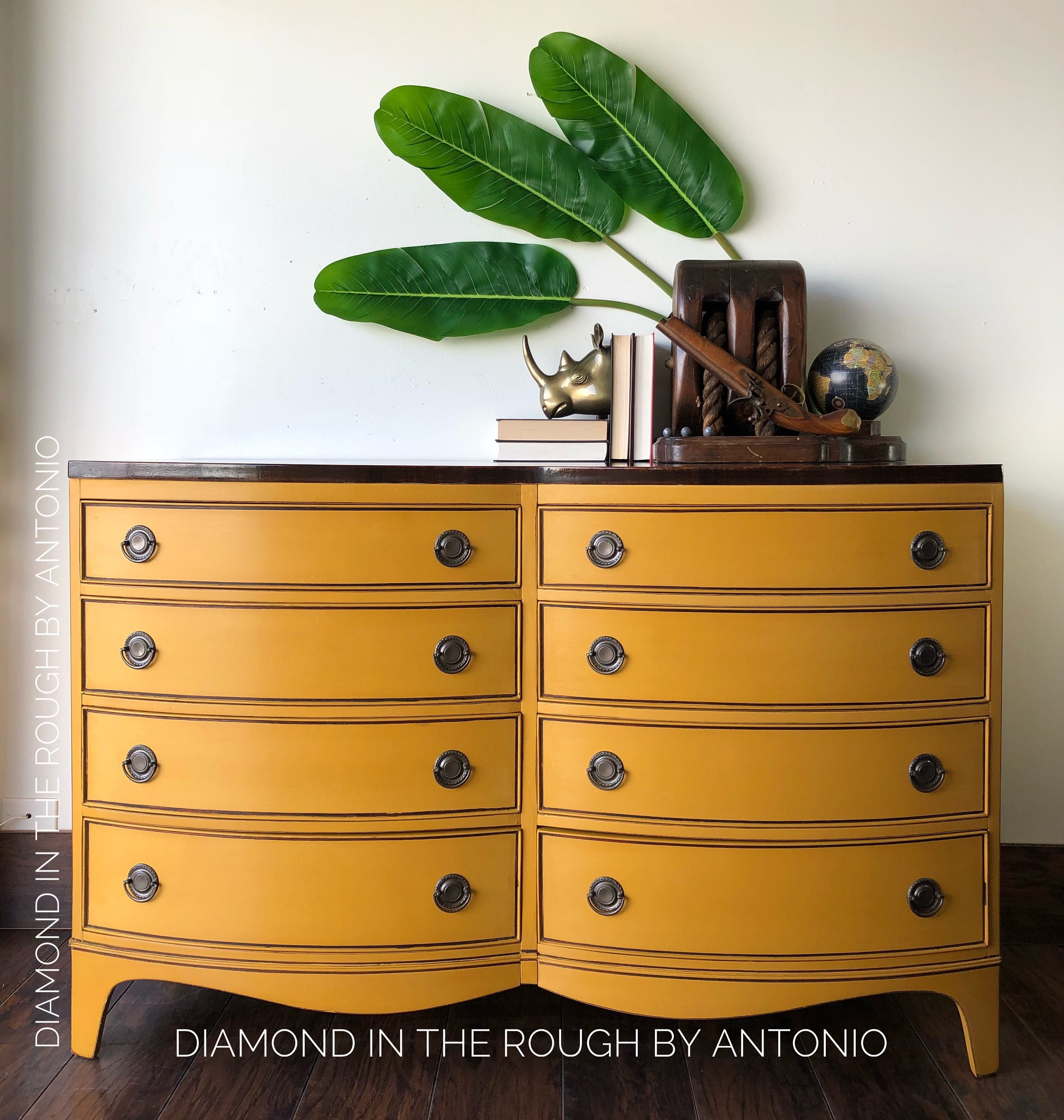 Mustard dresser antique yellow furniture double bow