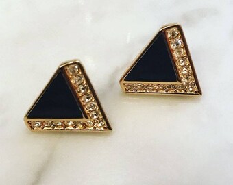 Gold, stone and rhinestone post earrings