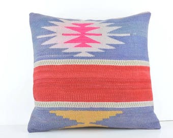 20''x20'' Turkish Kilim Pillow, Vintage Kilim Pillow, 50x50 cm Handmade Pillow Cover, Kilim Cushion, Kilim Pillow Case, Bohemian Pillow