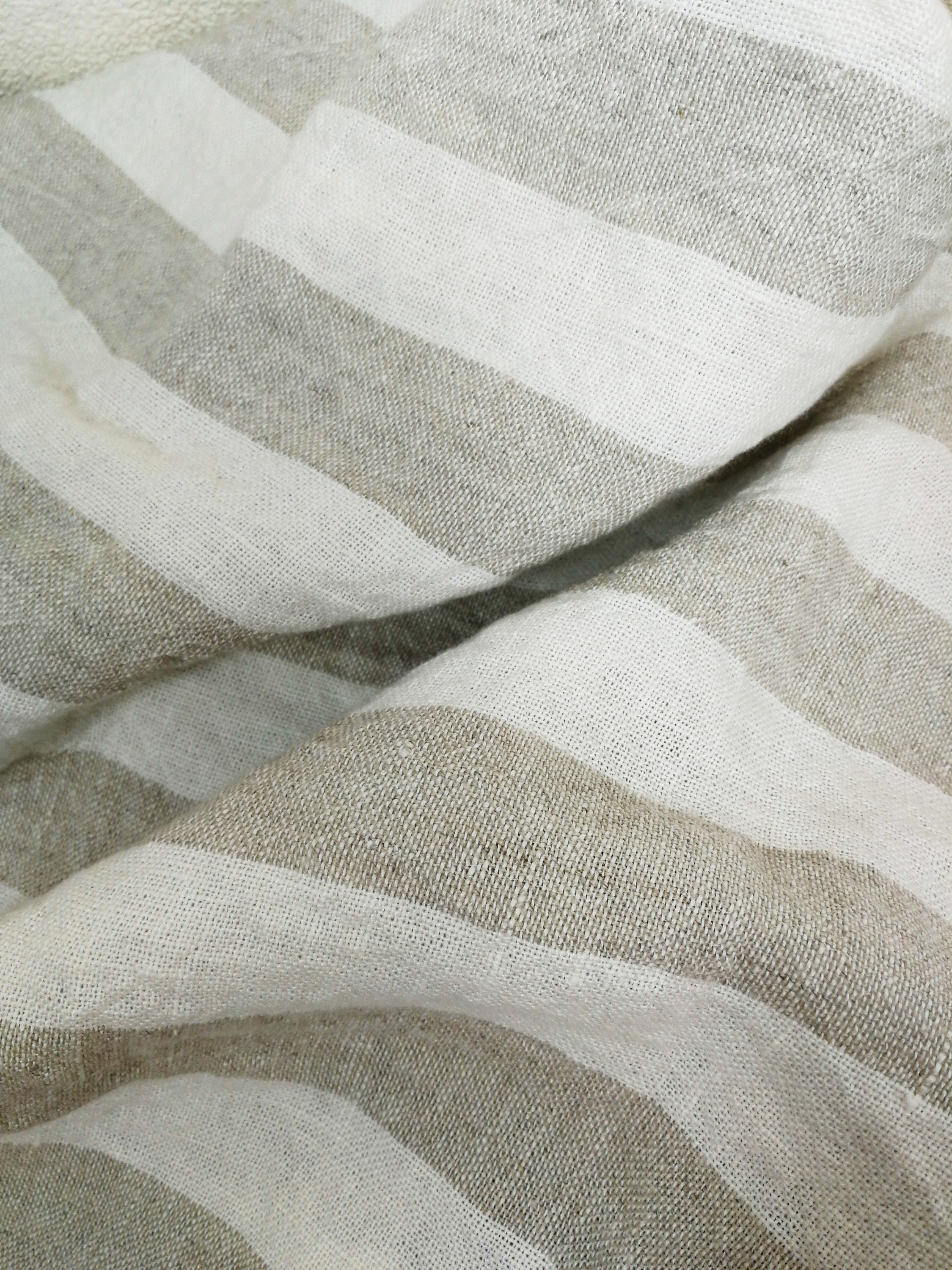Softened striped linen fabric by the meter organic pure flax