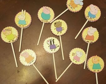 Peppa Pig Cupcake Toppers... set of 24.peppa pig birthday party...cupcake toppers...peppa pig birthday..peppa pig cake toppers