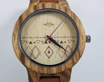 Mens Luxury Handmade Wooden watch Bamboo Wristwatchs with Leather Bands