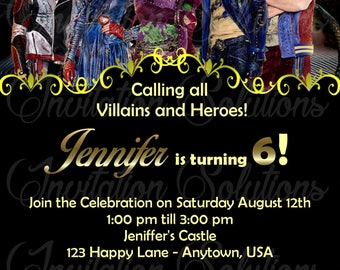 Descendants 2 Birthday Party Invitation/ Movie Descendants themed Birthday Party Invitation Style 2/Mal and Evie Party Invitation