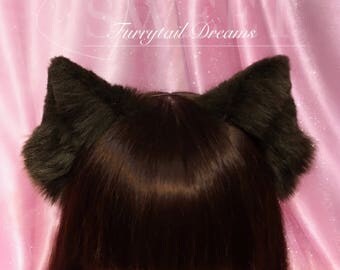 Plain chocolate brown cat ears headband