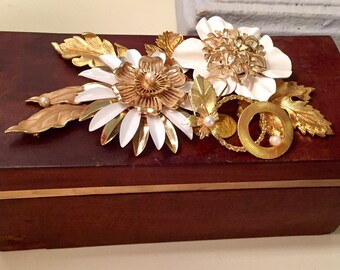 Antique jewelry box with vintage mid century jewelry
