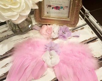 SALE!!! Pink Newborn Angel Wings & Headband, Feather Wings, Photo Prop - SALE 40% OFF