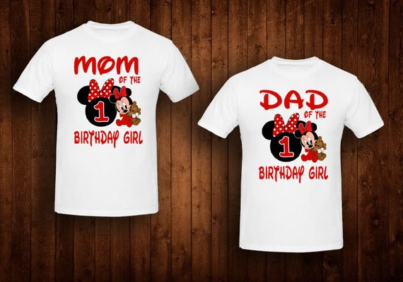 mom and dad 1st birthday shirts minnie mouse