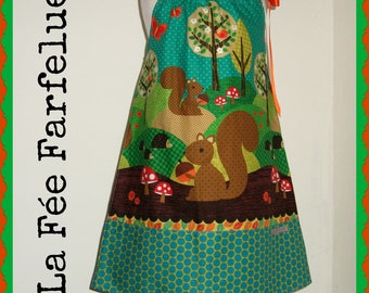 Dress 'Forest FOREVER' vintage squirrel 2 to 8 years