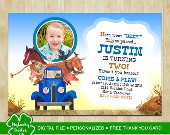 Little Blue Truck Invitation, Little Blue Truck Birthday, Little Blue Truck Party, Little Blue Truck, FREE thank you card