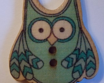 ❥ Cute blue OWL wood button two hole