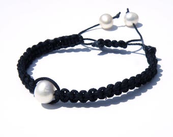 Shamballa style braided bracelet and freshwater pearls