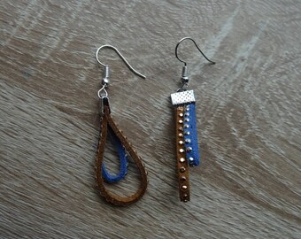 Blue and Brown earrings with Rhinestones