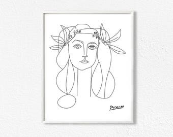 Picasso print, Picasso sketch print, Picasso wall art, Pablo Picasso sketch, female Picasso sketch, Picasso sketch wall art, Picasso sketch