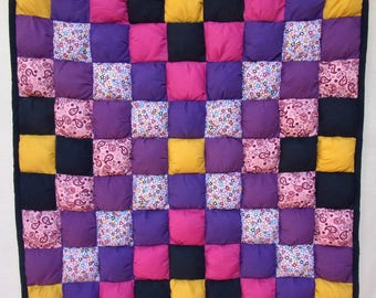 Purple, pink, yellow patchwork quilt or baby play mat