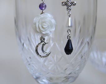 white rose asymmetry earring
