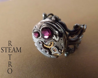 Amethyst filigree steampunk ring