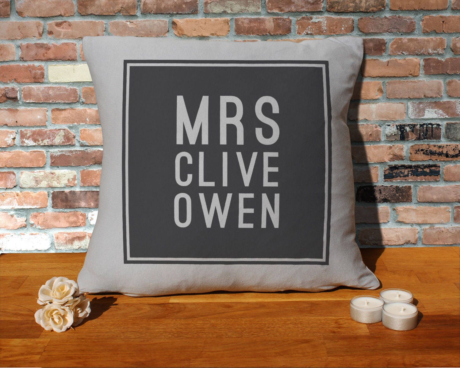 Clive Owen Pillow Cushion 16x16in Grey