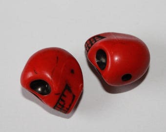 Large skull, red, 17 * 13 mm, the pair