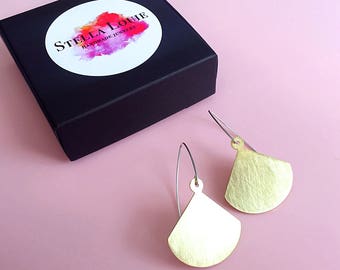Half moon triangle, brass, earring, gold,