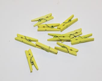 10 mini clothespins wooden lemon yellow color