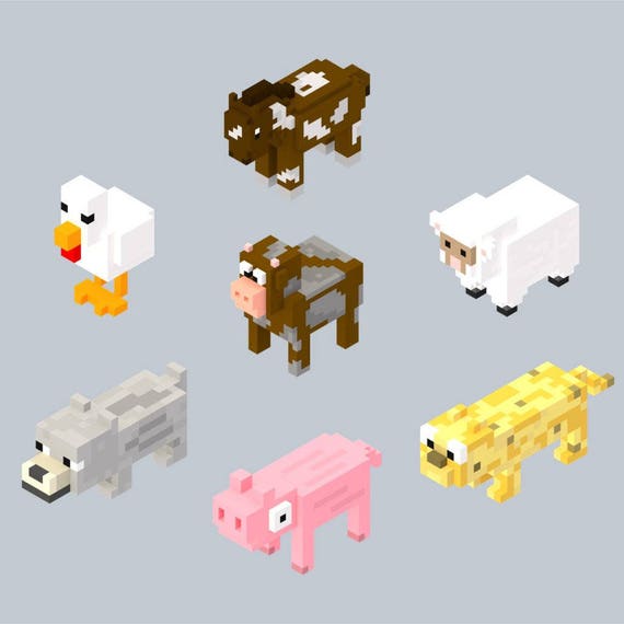 Minecraft Inspired 7ct Blocky Animal Pack Vinyl Wall Decals