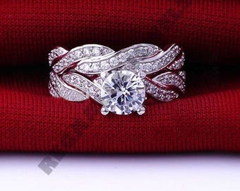 Regaalia Jewels 2.25CT Round Diamond 2 Pcs Halo Ring set Wedding Band in 14k White Gold Over