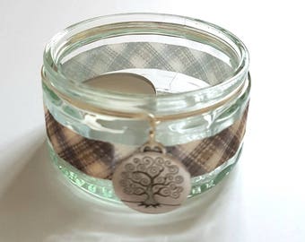 Glass Ramekin Brown Tartan Tealight Candle Holder.