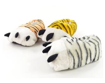 Mens Boys Unisex Tiger Paw Novelty Feet Fun Slippers Animal Comedy Winter Xmas