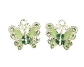 21.5x21 mm Green enamel silver Butterfly charm
