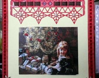 card 3D little girl on the Christmas tree vintage