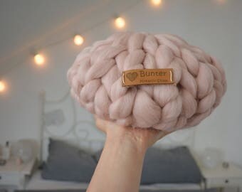 Round cushion XXL Merino Wool wool chunky knit of pink 25 cm