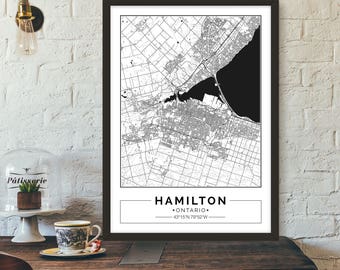 Hamilton, Ontario, Canada, City map, Poster, Printable, Print, Street map, Wall art