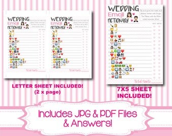 SALE: Bridal Shower Game Pictionary, EMOJI Pictionary, Pink Bridal Game, Instant Printable Digital Download, DIY Bridal Shower Printables