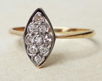Art Deco Diamond Navette Setting Ring, Antique Diamond 18k Gold Engagement Ring Approx. Size US 8.75