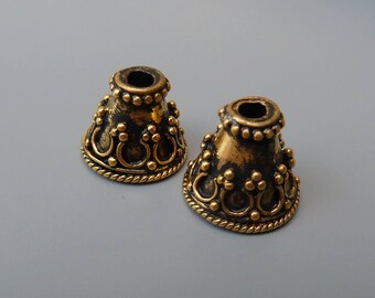 Vermeil End Caps, Vermeil Bead Caps, Bali Bead Caps, Ornate Bead Caps, 10mm Bead Caps, 10mm End Caps, Balinese Vermeil, Granulated,1 Pair