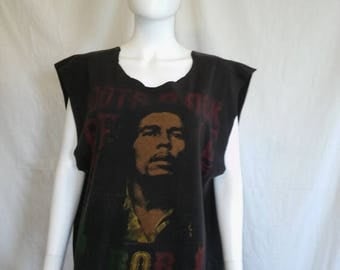 SALE 25% off SALE BOB Marley tee t shirt tshirt tank cut off sleeves and neck reggae clothing clothes 90s