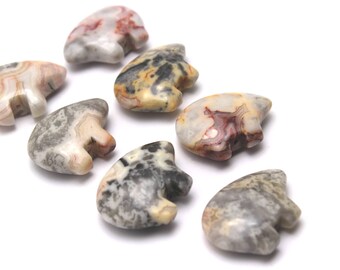 30mm Pair 2Pcs Crazy Lace Agate Zuni Style Bear Fetish Beads Big Large Southwestern Gray Yellow White Maroon Totem Animal Protection Howl
