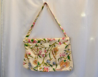 Vintage 1980s 80s Knitting Bag Floral Bag Floral Purse 80s Floral 80s Fashion Knitting Accessories Large Bag Large Purse Floral Print