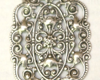 Filligree Oval Base Antique Silver large 37x25mm- 3 pcs