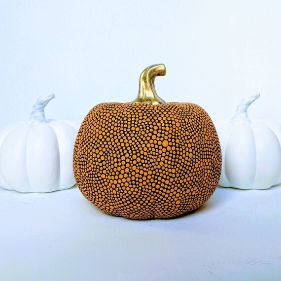 Orange black and Gold hand painted ceramic pumpkin orange on black
