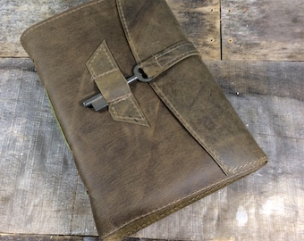 Olive Green Leather Sketchbook Journal with Skeleton Key