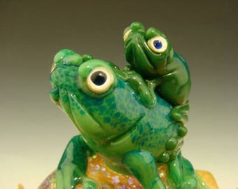 Dichroic Glass Frog Mom and Baby Paperweight Figurine Toad Marble Baby Shower Gift (Ready to Ship)