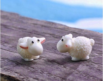 Miniature Sheep Figurines for Fairy Garden collectibles hobby two 2 pcs